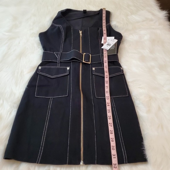 NWT! Volcom XS Black Denim Front Zip Belted Dress - Picture 9 of 9